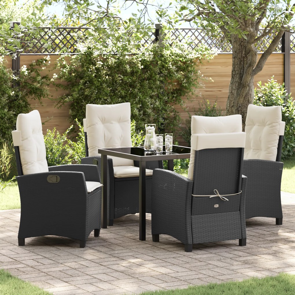 vidaXL Conjunto de Jantar de Jardim com 5 Peças e Almofadas – Rattan Preto