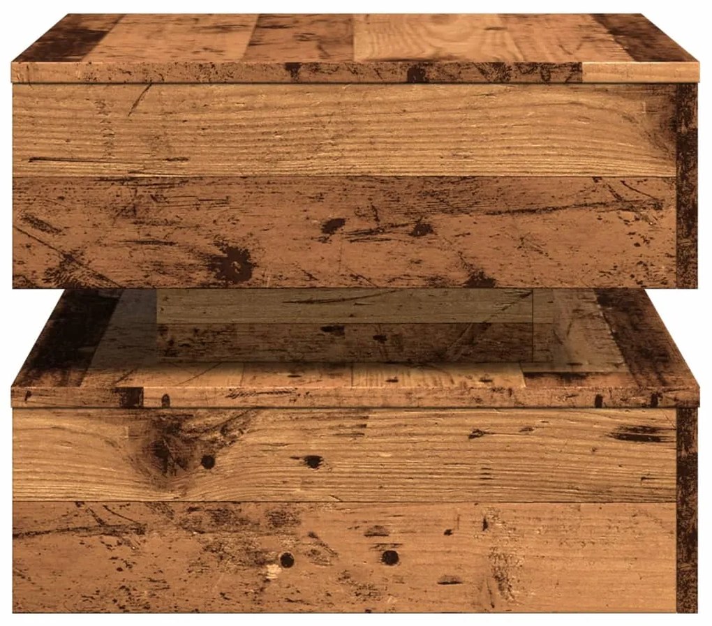 Mesa de centro com luzes LED 50x50x40 cm madeira velha