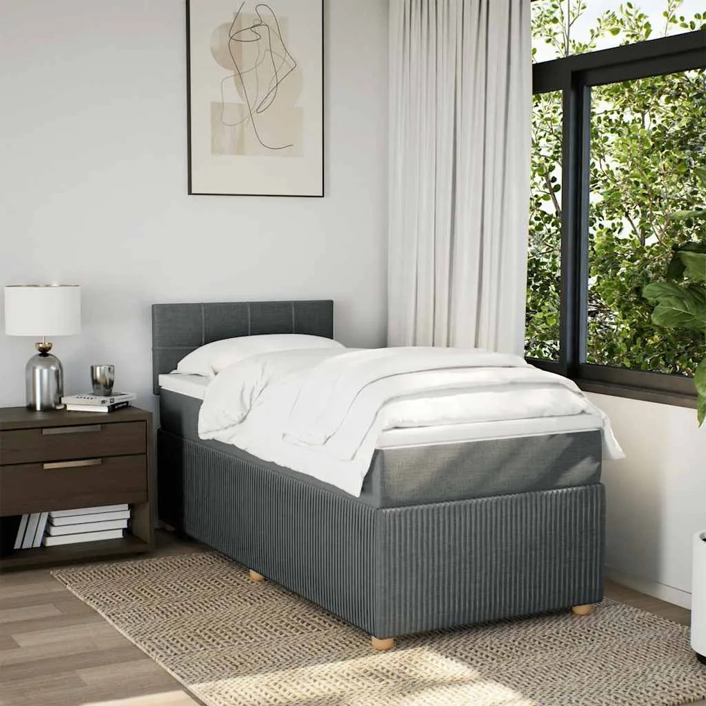 Cama com molas/colchão 90x200 cm tecido cinzento-escuro