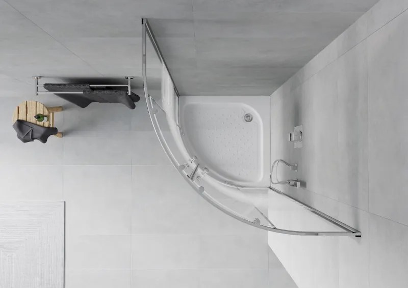 Mexen Rio cabine de duche semicircular 70 x 70 cm, faixas brancas, cromado + base de duche, branco - 863-070-070-01-20-4710