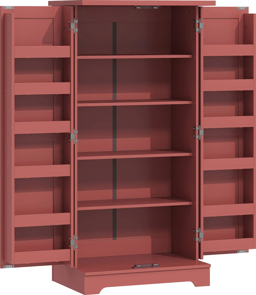HOMCOM Buffet cozinha armário de cozinha 5 níveis com portas e prateleiras ajustáveis 60l x 40P x 120H cm grão de madeira vermelho | Aosom Portugal