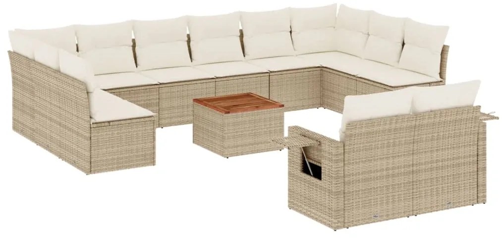 13 pcs conjunto de sofás p/ jardim com almofadões vime PE bege