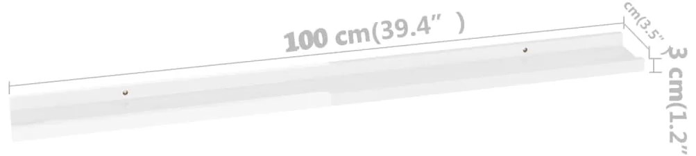 Prateleiras de parede 4 pcs 100x9x3 cm branco brilhante