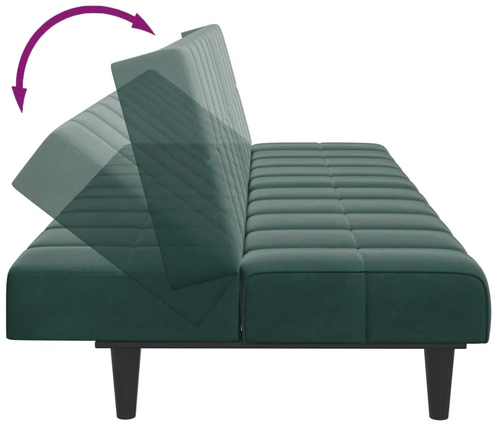 Sofá-cama 2 lugares c/ apoio de pés veludo verde-escuro