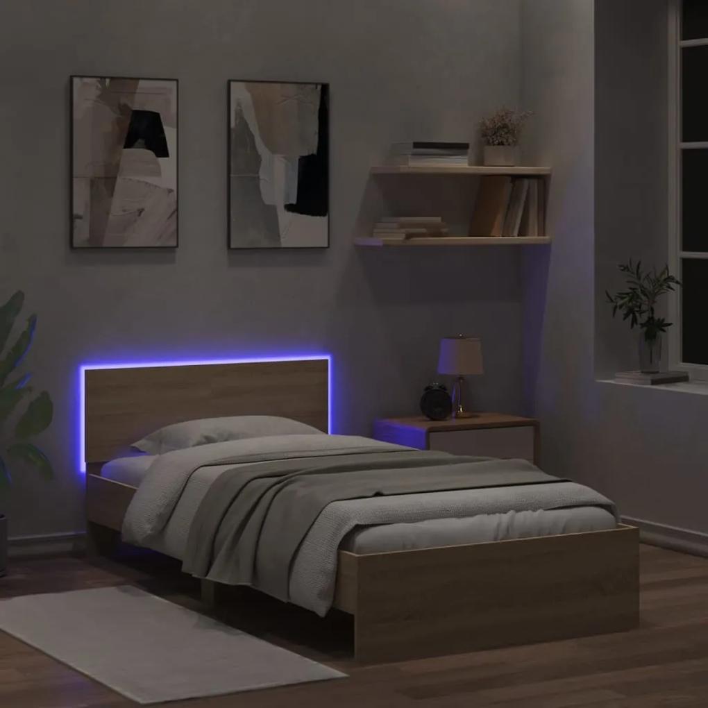 Estrutura cama c/ cabeceira/luzes LED 100x200cm carvalho sonoma