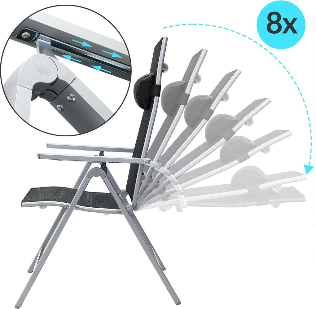 Conjunto de 2 Cadeiras de jardim Bern Premium encosto ajustável e estrutura prateada