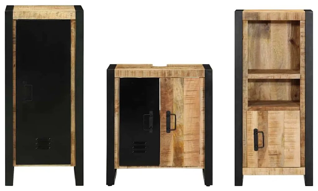 Conjunto de Móveis para Banheiro 3 pcs Madeira de manga maciça