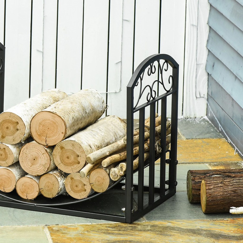 Suporte para Lenha em Metal – 60,5x36x46,5 cm | Design Curvo e Capacid