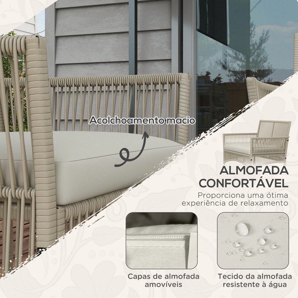 Conjunto de Móveis de Jardim em Vime – 4 Peças – Sofá 2 Lugares, 2 Pol