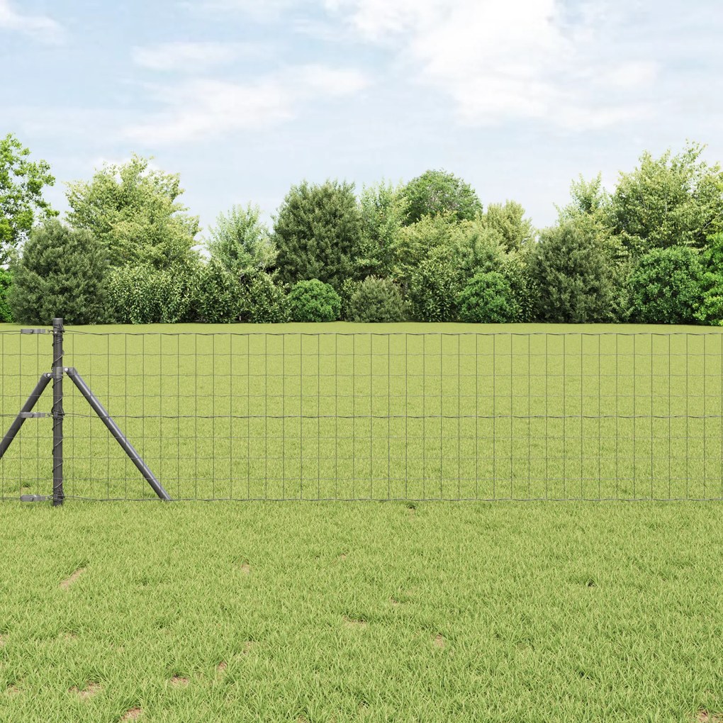 Cerca Euro com 13 Postes 0.8x25 m Aço Galvanizado Cinza