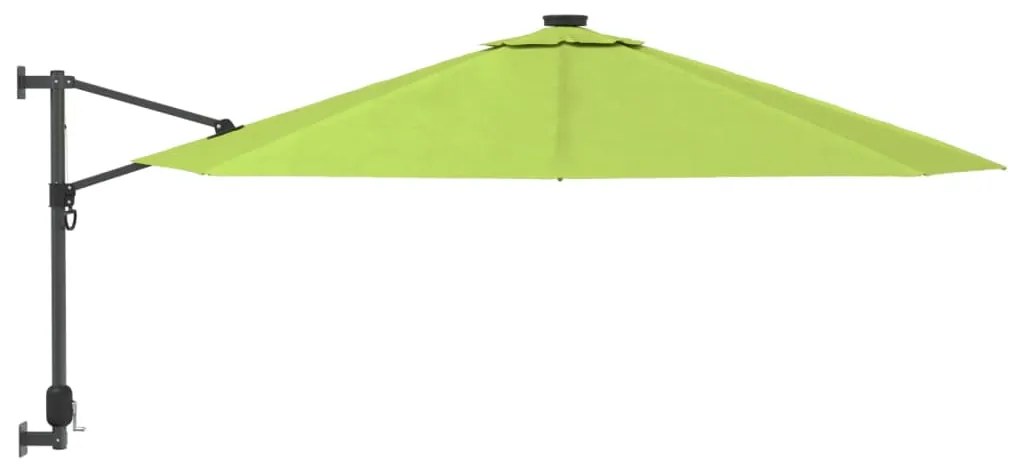 Guarda-sol de montar na parede com luzes LED 290 cm verde-maçã