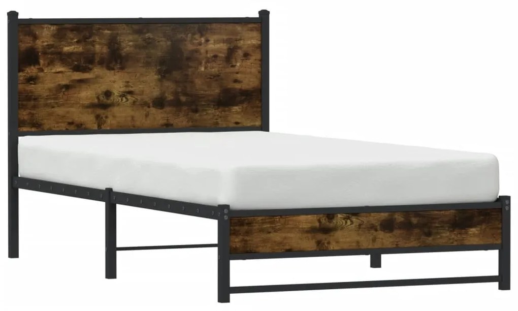 Estrutura de cama sem colchão 100x190 cm metal carvalho fumado