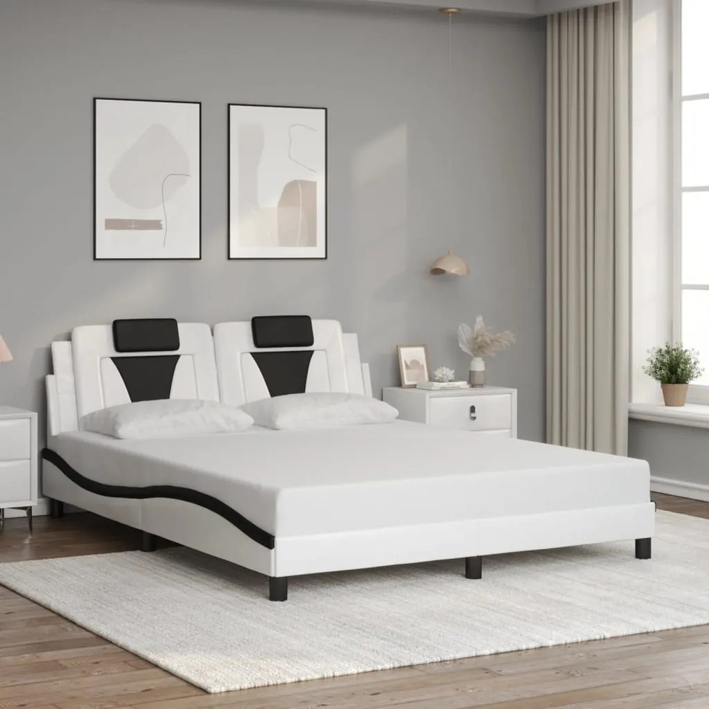 vidaXL Estrutura cama c/ cabeceira 160x200 couro artif. branco/preto