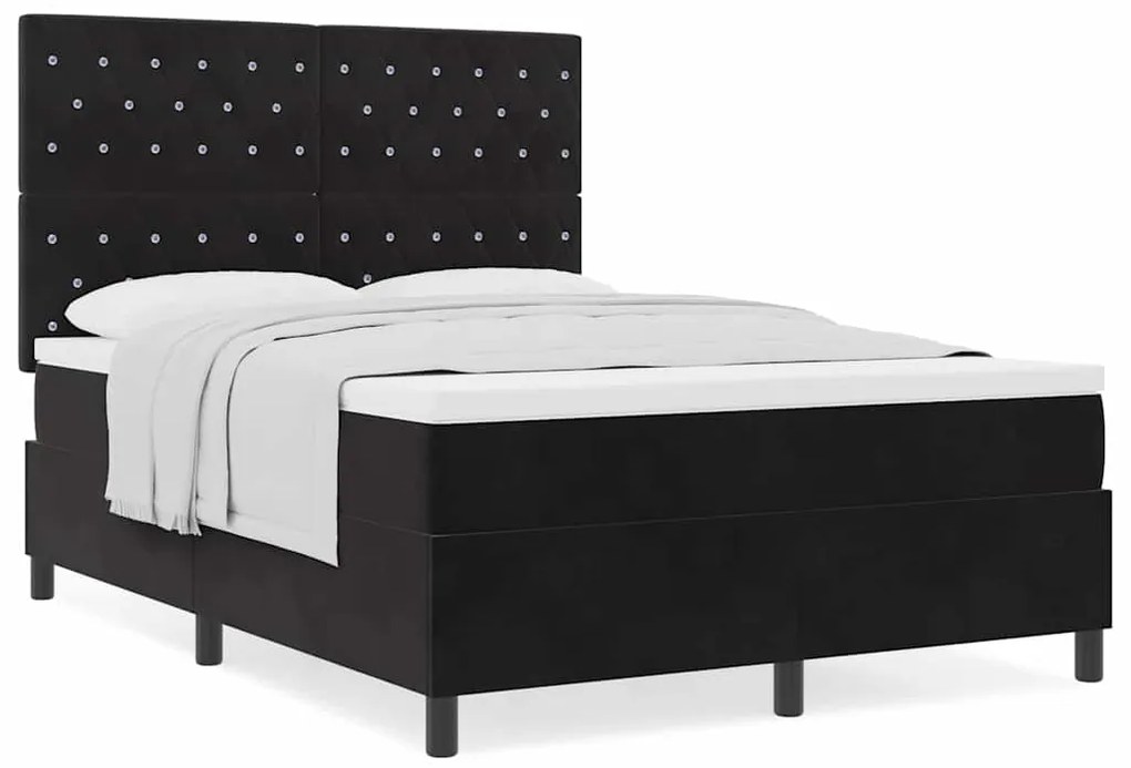 Cama Box com Colchão vidaXL Preto 140x200 cm Veludo