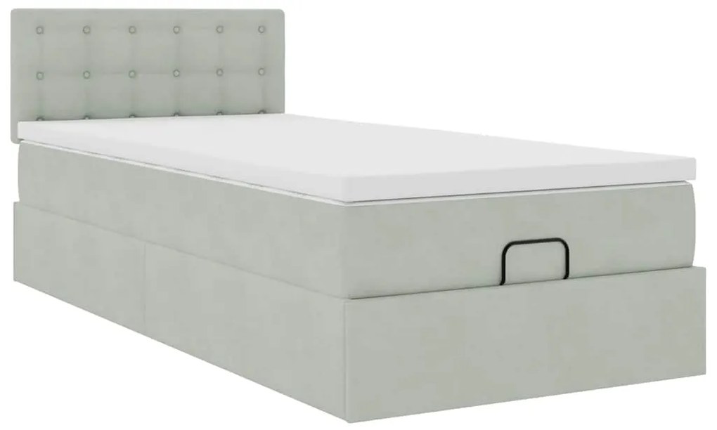 Estrutura de cama otomana com colchão cinza claro Veludo