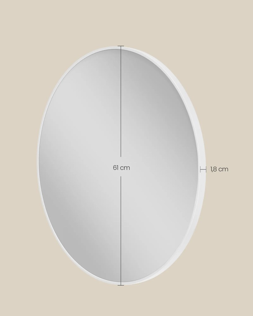 Espelho de parede redondo com moldura de alumínio, 61 cm, branco
