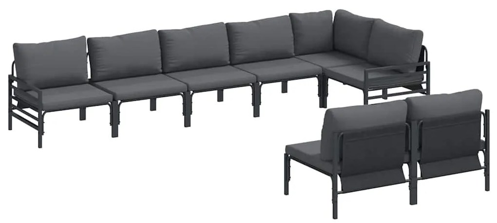 Conjunto de Sofá de Jardim 8 pcs Cinzento-escuro Aço
