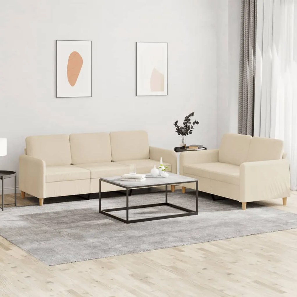 2 pcs conjunto de sofás com almofadões tecido cor creme