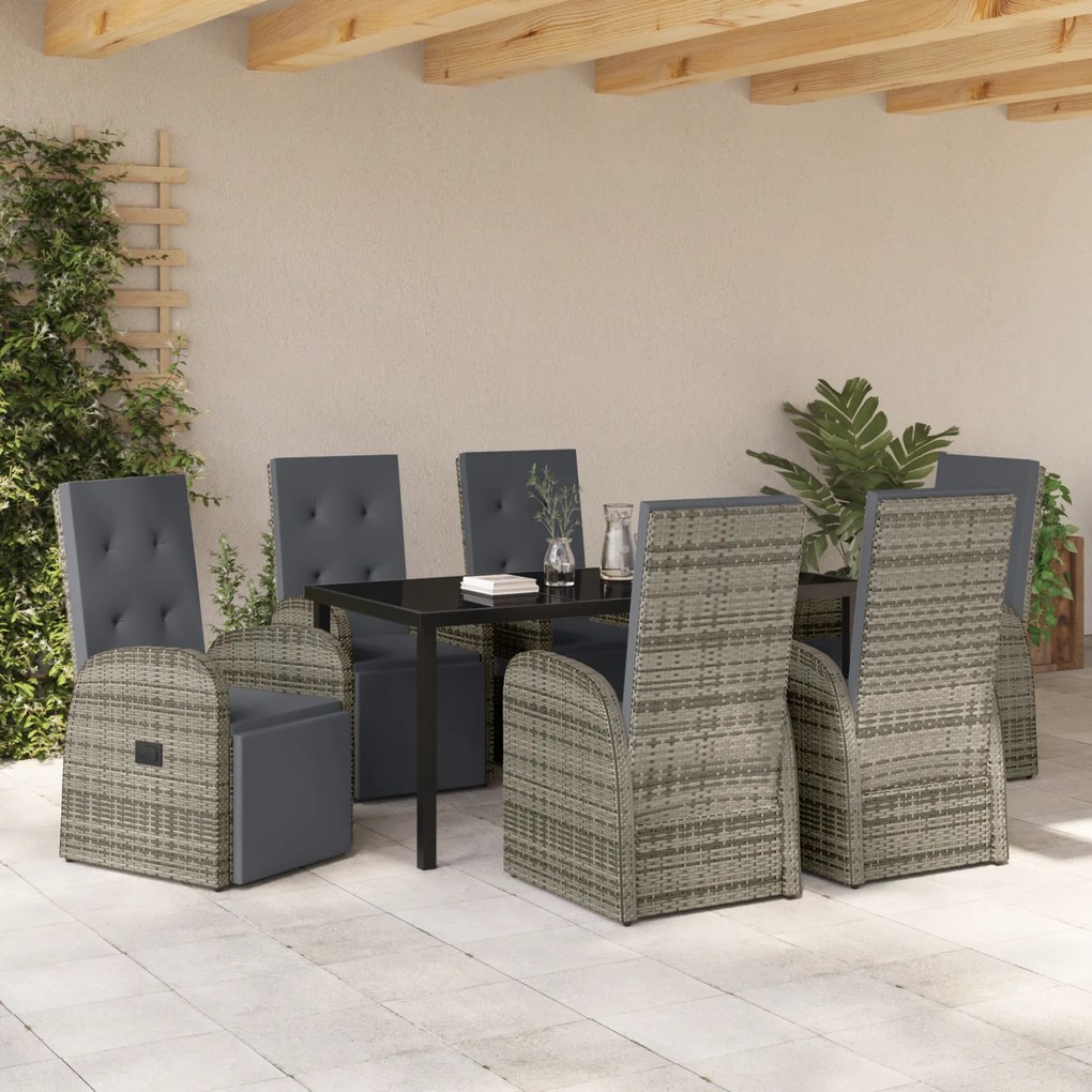 Conjunto de Jantar de Jardim com Almofadas Cinza Rattan Poliéster