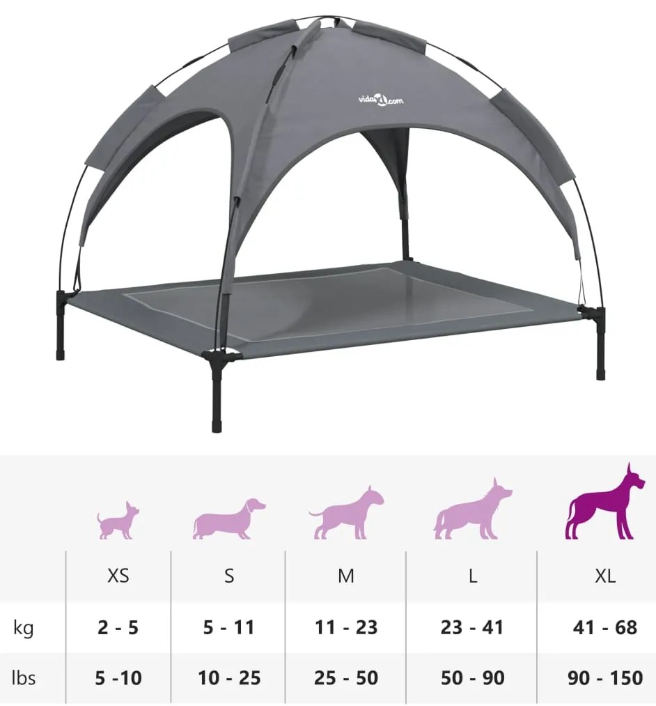 Cama para cães com toldo tecido oxford e aço antracite