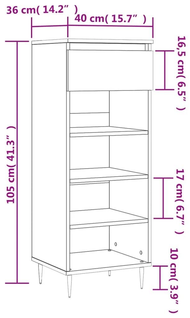 Sapateira Celtia - Com 1 Gaveta e 4 Prateleiras - Cor Preto - 40x36x10