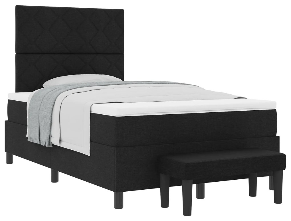 Cama Box Spring com Colchão e Banco Preto 120x190 cm Tecido