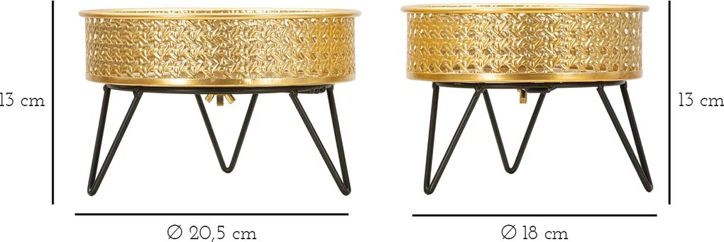 CONJUNTO DE 2 PORTA-VASOS BOSSY DOURADO E PRETO Ø 20,5X13-18X13 CM (PLANTAS NÃO INCLUIDAS)