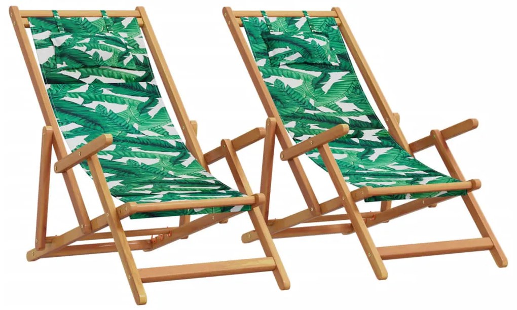vidaXL Cadeiras de praia dobráveis 2 pcs tecido/madeira padrão folhas