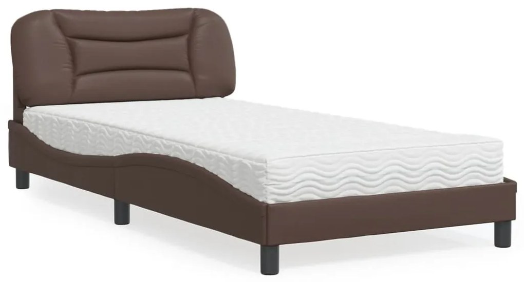 vidaXL Cama com colchão 100x200 cm couro artificial castanho