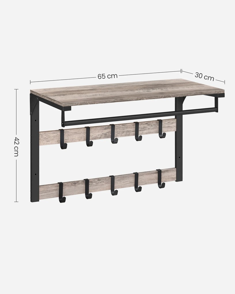 Bengaleiro de parede com varão para roupa 30 x 65 x 42 cm Greige