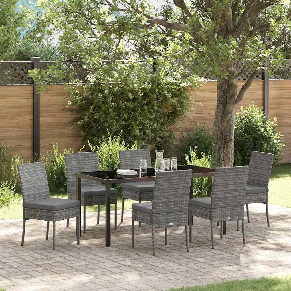 vidaXL Conjunto de Jantar para Jardim - 7 peças em rattan sintético cinza.