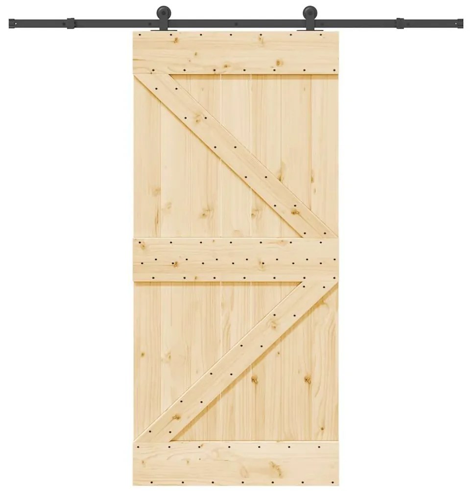 Porta de correr com ferragens 95x210 cm madeira de pinho maciça