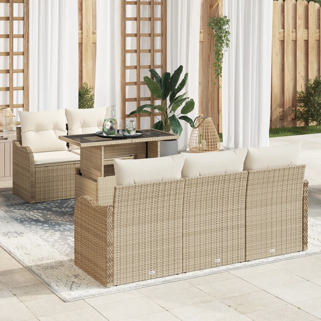 Conjunto de Sofá de Jardim vidaXL de 6 Peças com Almofadas em Rattan Bege