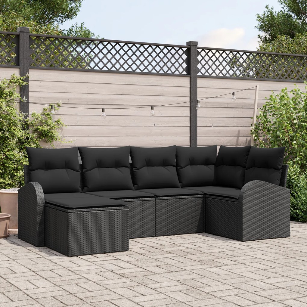 Conjunto de Sofá de Jardim vidaXL de 6 peças com Almofadas Preto Ratta