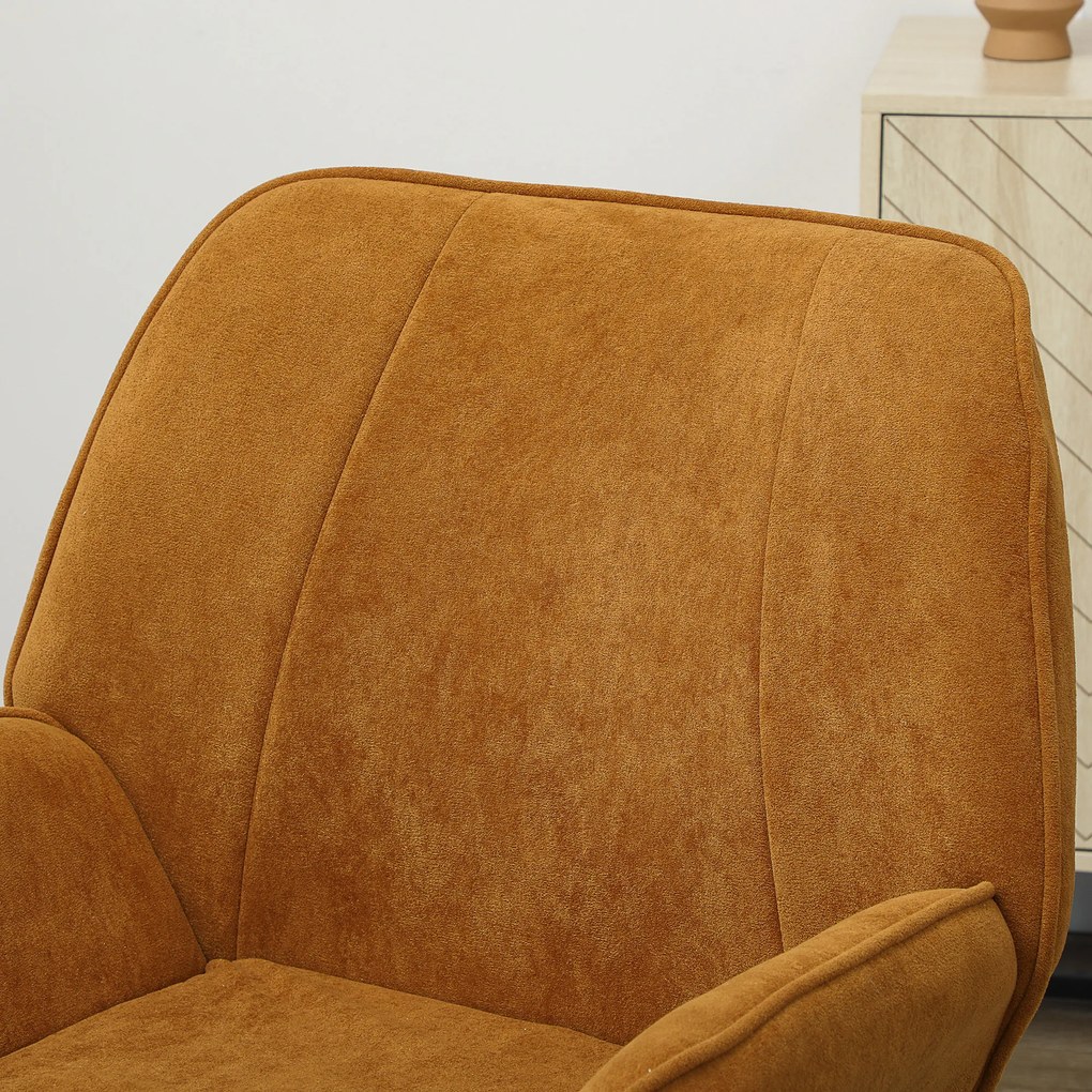 Poltrona Sala de Estar Moderna Poltrona de Leitura com Assento Largo e Acolchoado Estofada em Veludo Pés de Metal 70x67,5x87 cm Castanha