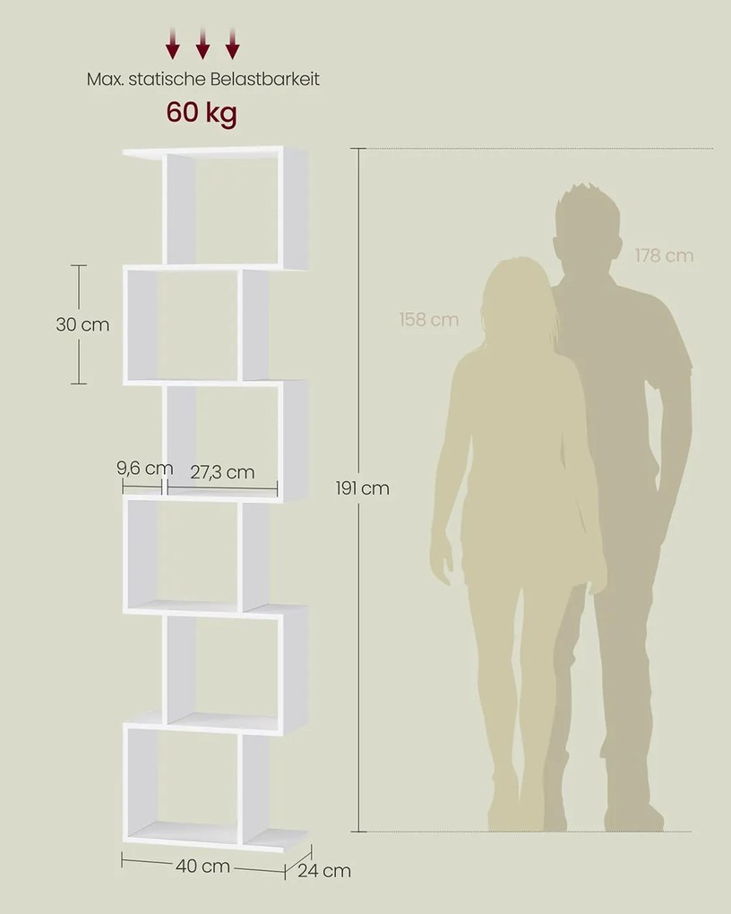 Estante com seis prateleiras abertas 24 x 40 x 191 cm Branco