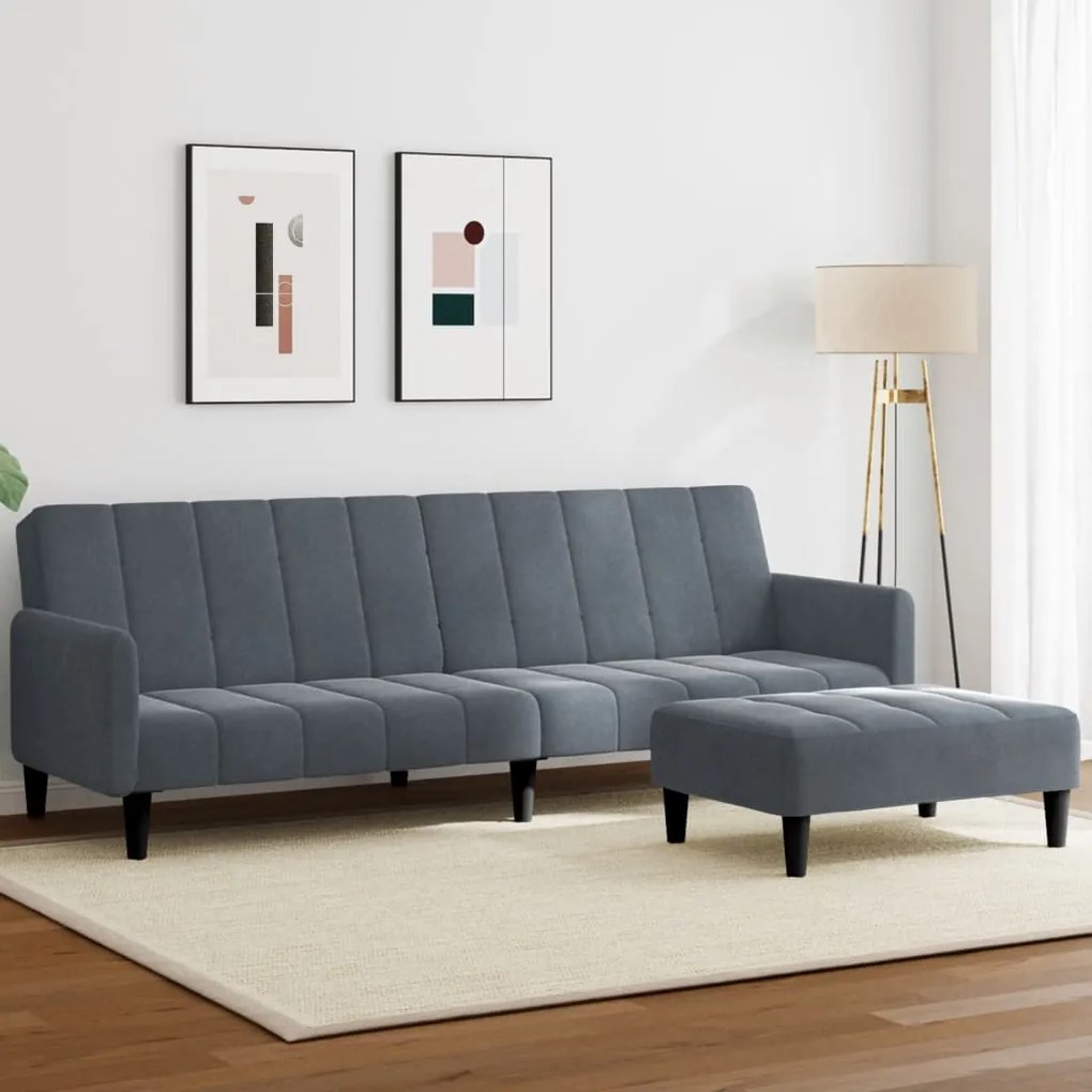 vidaXL Sofá-cama 2 lugares c/ apoio de pés veludo cinzento-escuro