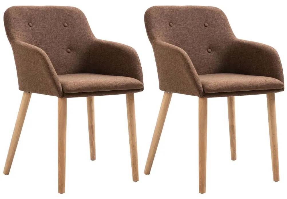 vidaXL Cadeiras de jantar 2 pcs tecido castanho e carvalho maciço