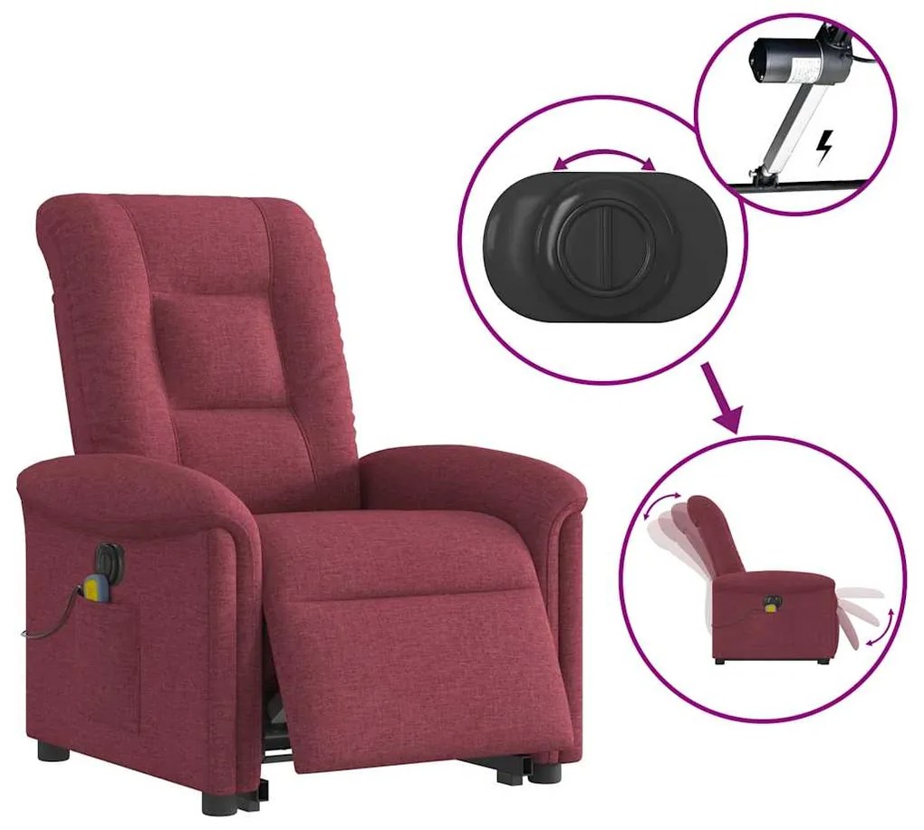 Poltrona elevatória de massagens elétrica tecido vermelho tinto