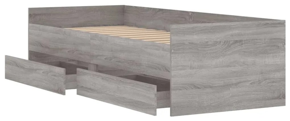 Estrutura de cama com gavetas 90x190 cm cinzento sonoma