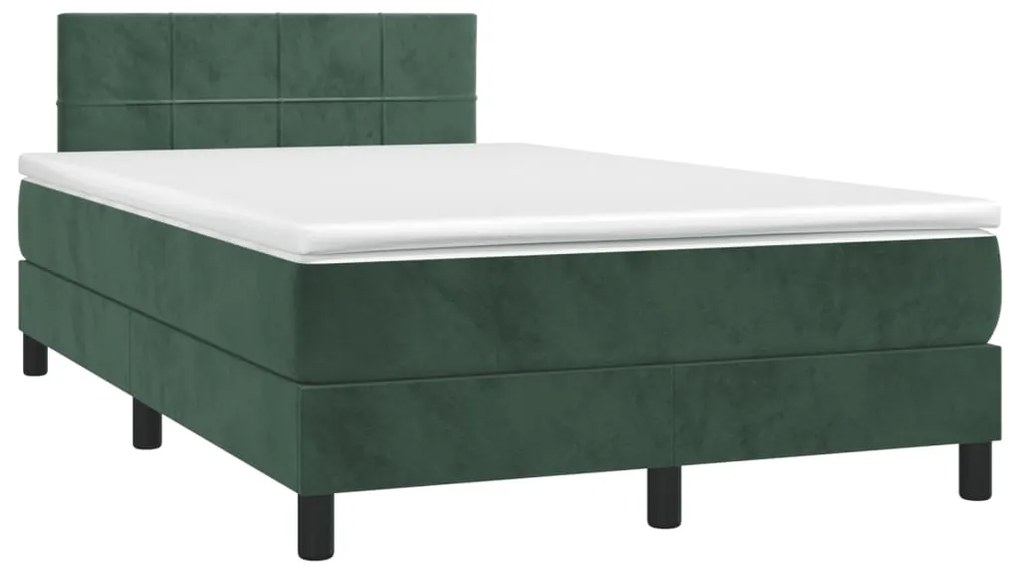 vidaXL Cama box spring com colchão e luzes LED veludo verde-escuro