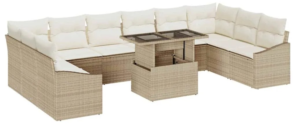 Conjunto de Sofá de Jardim de 11 Peças com Almofadas Bege em Rattan Si