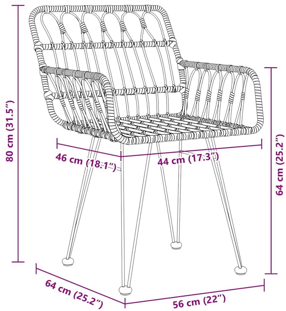 Conjunto de Jantar de Jardim com 7 Peças em Rattan Preto