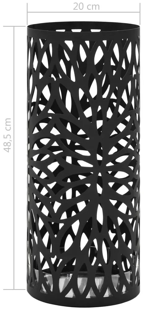 Suporte para guarda-chuvas com folhas em aço preto