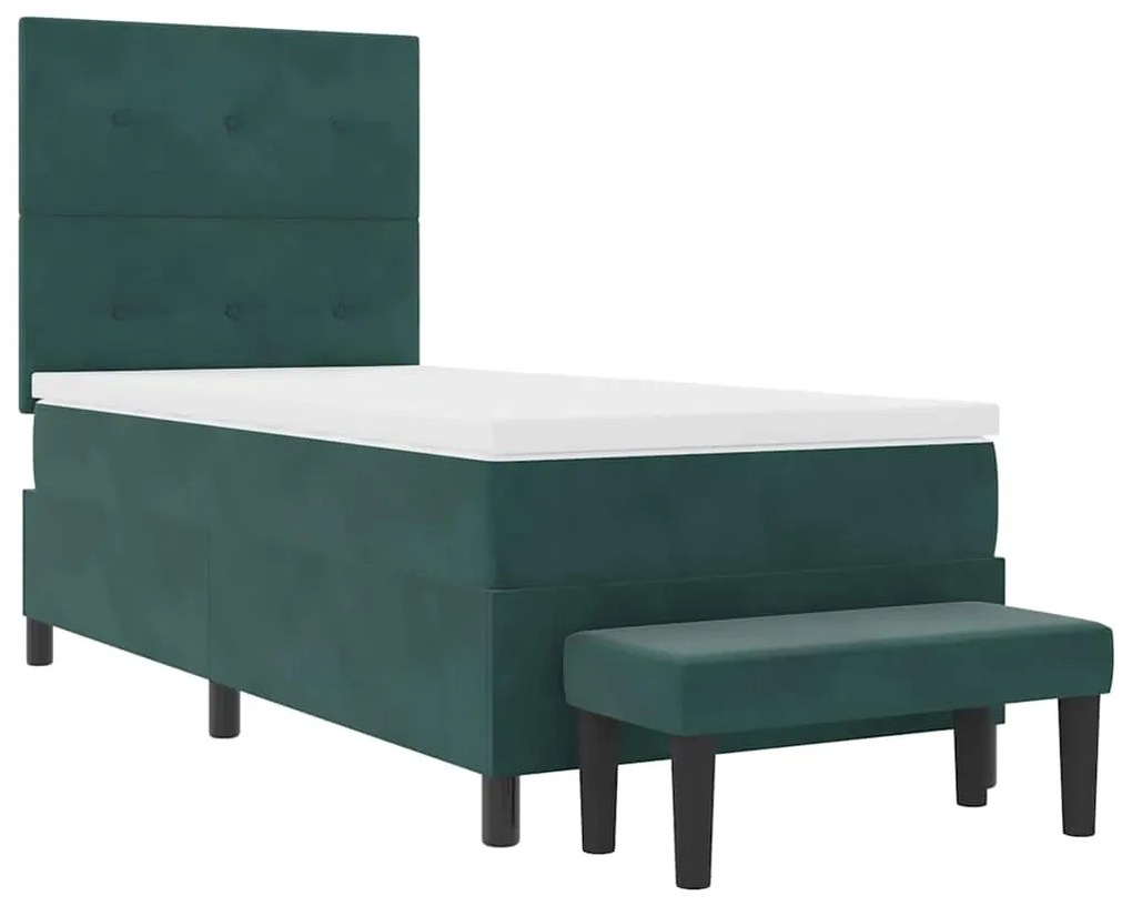 Cama Box Spring com Colchão &amp; Banco Verde Escura 90x200 cm Veludo