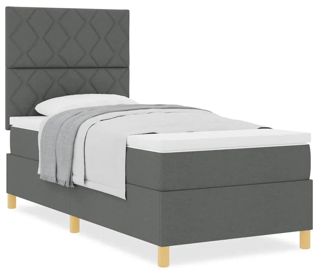 Cama Box Spring com Colchão Cinza Escuro 90x200 cm em Tecido