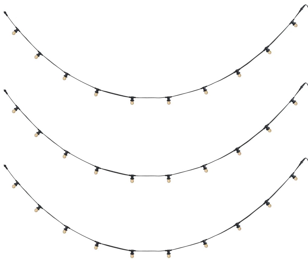 Guirlanda de Luzes Conectável Preta com Ficha 14m incl. E27 P45 30 Lâmpadas IP64 - Lubber