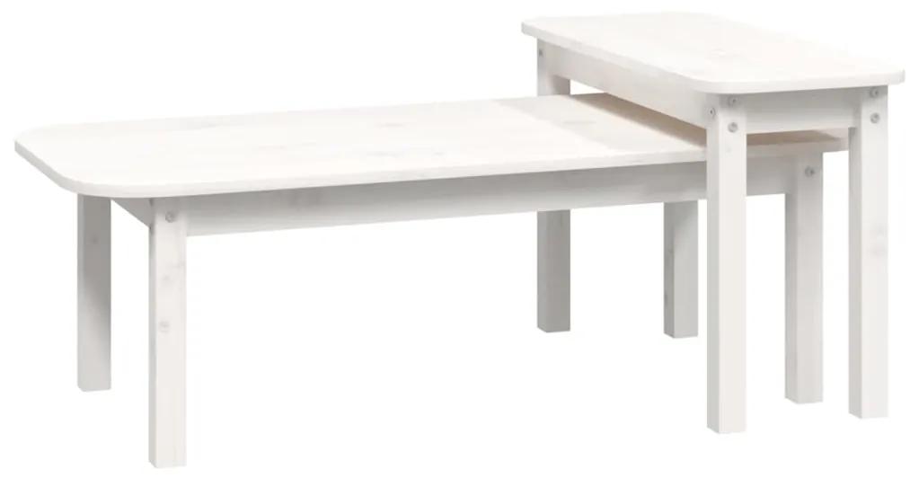 2 pcs conjunto de mesas de centro pinho maciço branco
