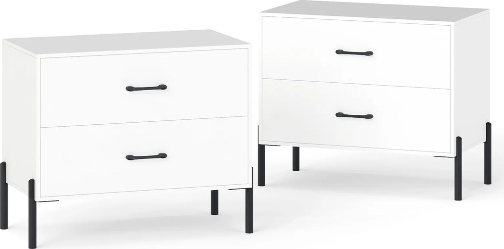 Conjunto de 2 mesas de cabeçeiras, 71 x 40 x 61 cm, 2 Gavetas, Brancas