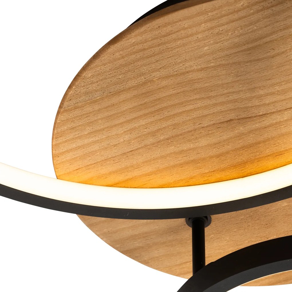 Candeeiro de teto preto com madeira incl. LED 3-step dimmable 3-luzes - Alec Moderno
